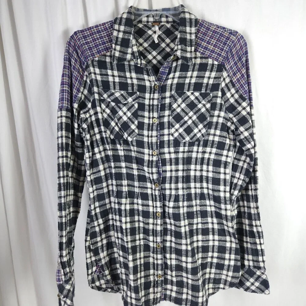 Free People Catch Up With Me‎ Plaid Flannel Shirt Small Cotton